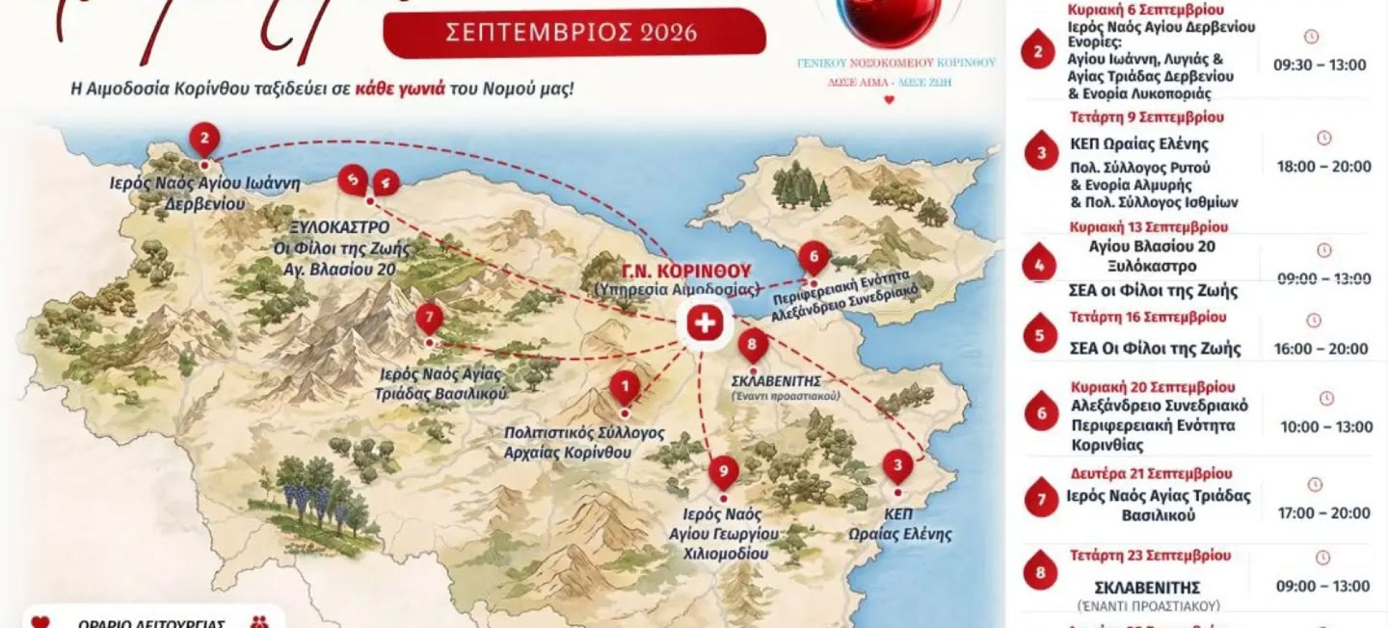 Αιμοδοσία Κορίνθου: Το πρόγραμμα του Σεπτεμβρίου – Ένας σκοπός, η ζωή
