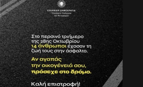 Μήνυμα Υπουργείου Υποδομών και Μεταφορών για Οδική Ασφάλεια