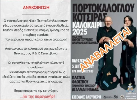 Στο νοσοκομείο ο Νίκος Πορτοκάλογλου – Αναβλήθηκε η συναυλία στην Κόρινθο