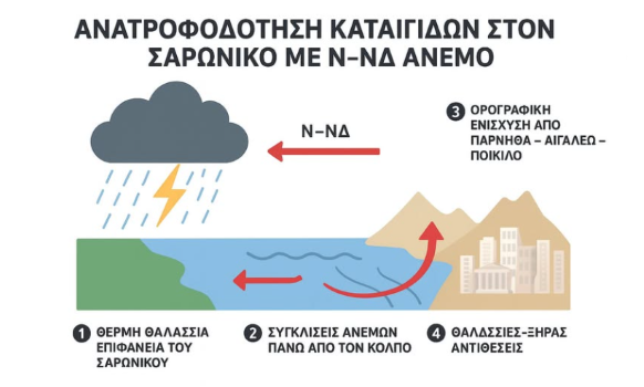 Γιώργος Τσατραφύλλιας :"Ο Σαρωνικός και ο νοτιοδυτικός άνεμος  ενισχύουν τις καταιγίδες στην Αττική..."