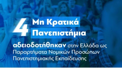 Έγκριση από το Υπουργείο Παιδείας, Θρησκευμάτων και Αθλητισμού τεσσάρων αιτήσεων αδειών εγκατάστασης και λειτουργίας παραρτημάτων Νομικών Προσώπων Πανεπιστημιακής Εκπαίδευσης